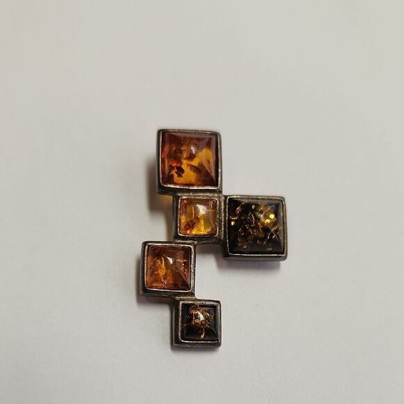 Geometric Sterling Silver Amber Pendant - Picture 1 of 5